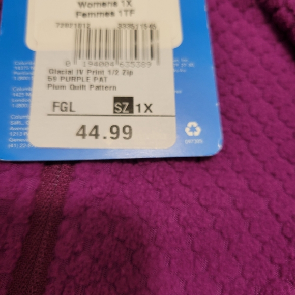 COLUMBIA 1X FUSCHIA FLEECE SWEATER NWT - Picture 2 of 4